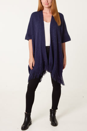 Sequined Fringe Knitted Cape