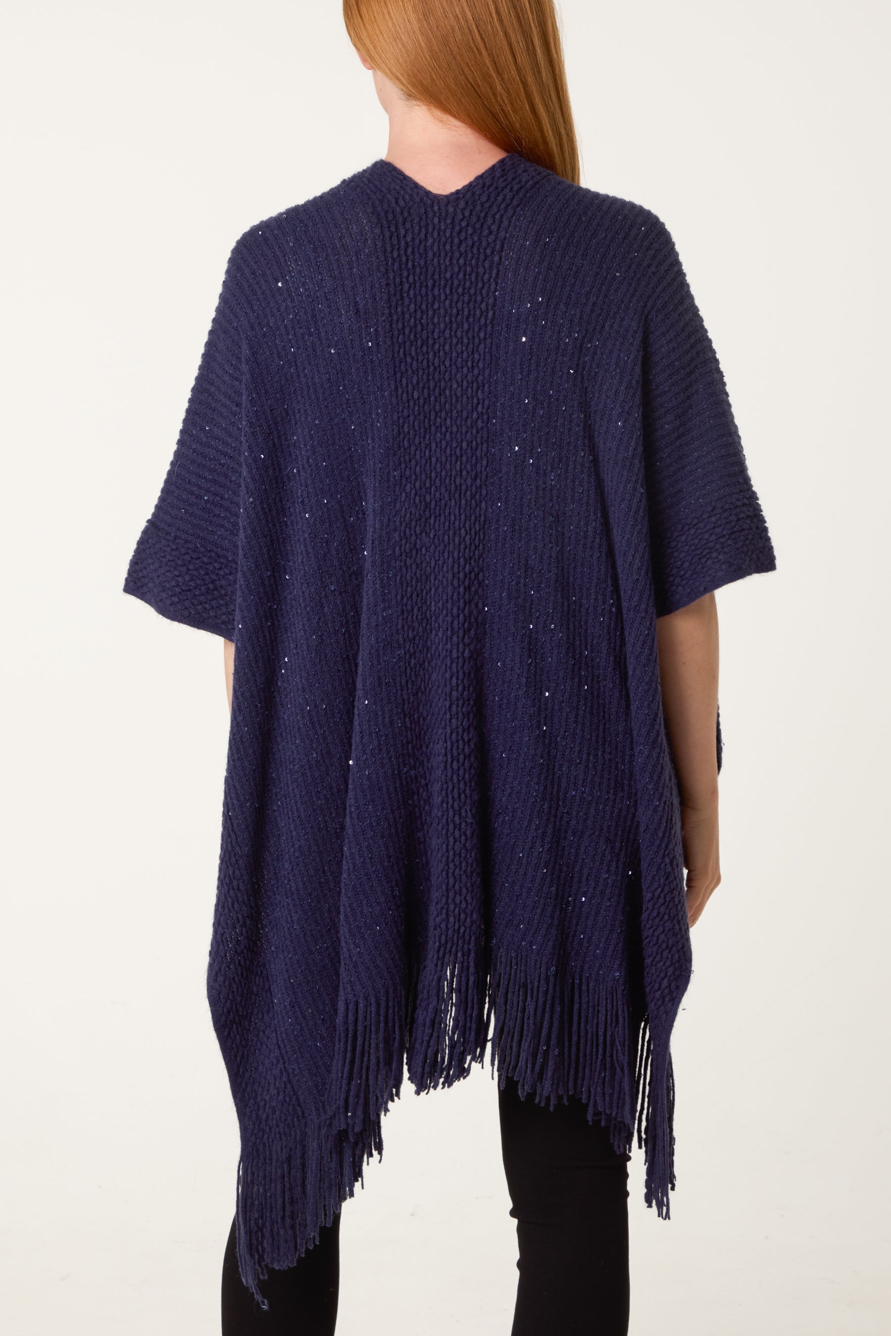 Sequined Fringe Knitted Cape
