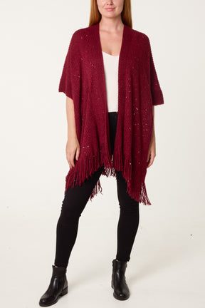 Sequined Fringe Knitted Cape