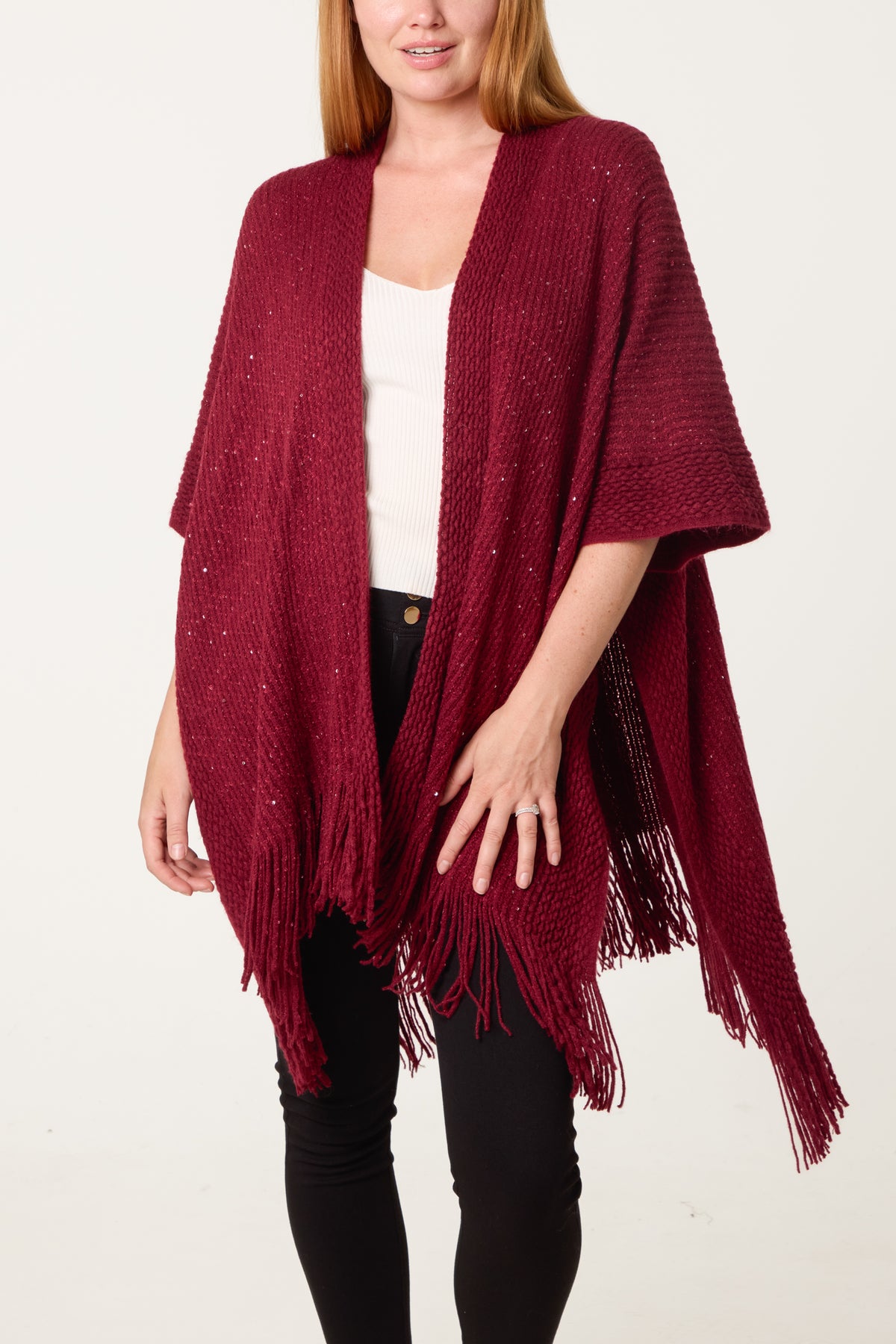 Sequined Fringe Knitted Cape