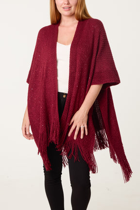 Sequined Fringe Knitted Cape