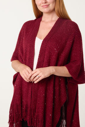 Sequined Fringe Knitted Cape