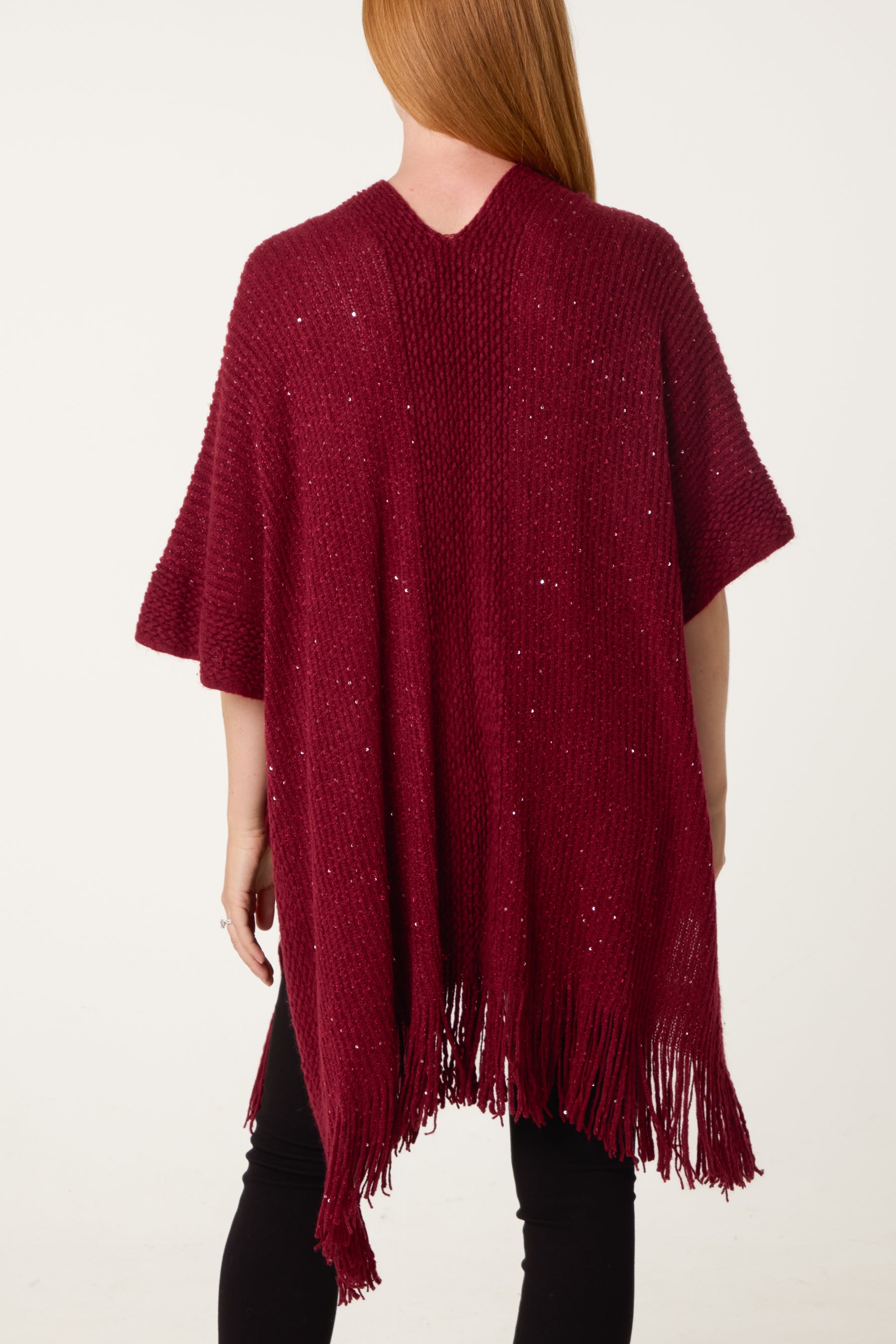 Sequined Fringe Knitted Cape