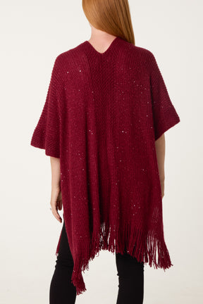 Sequined Fringe Knitted Cape