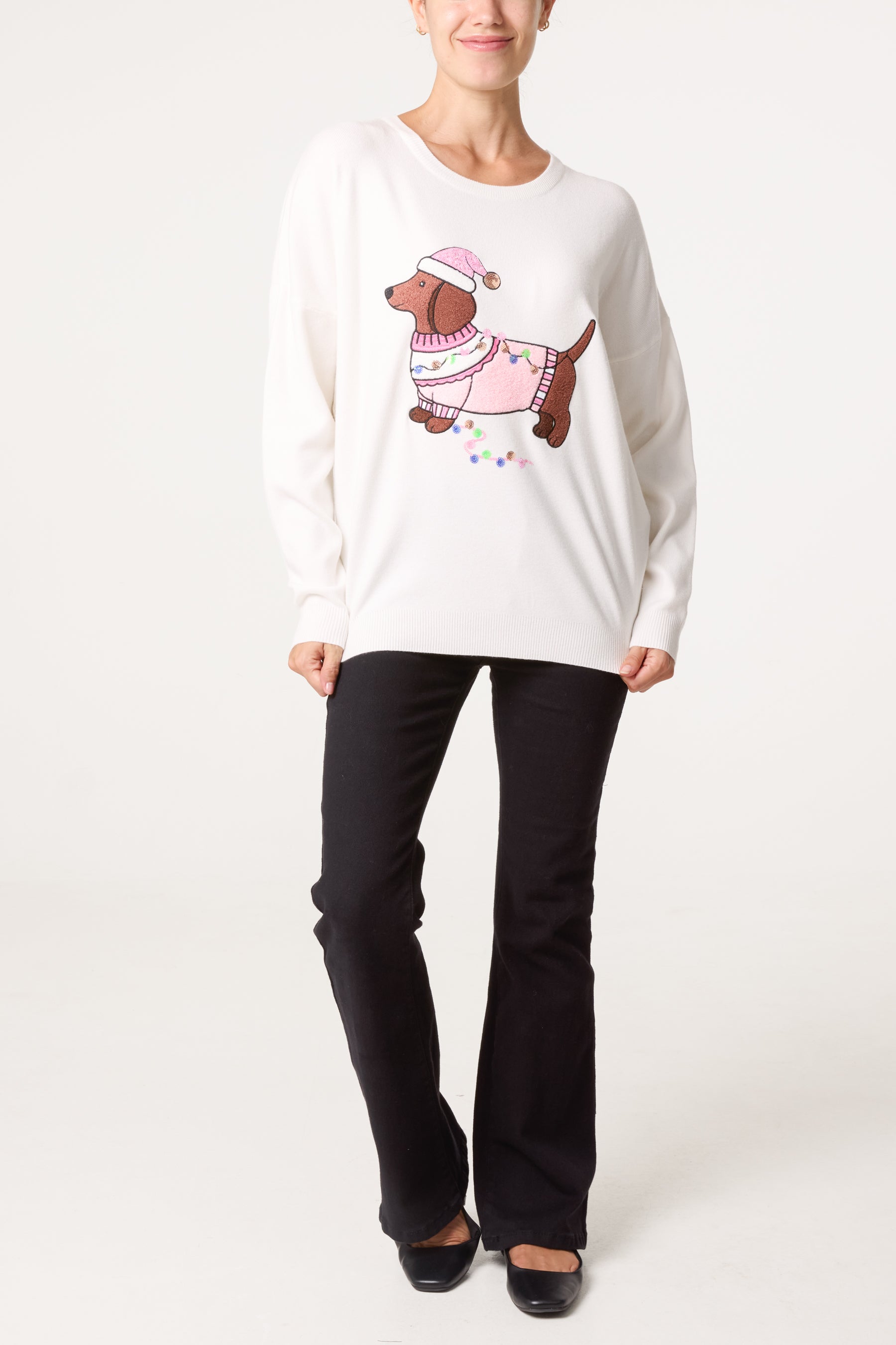 Sequin Detail Christmas Dachshund Jumper