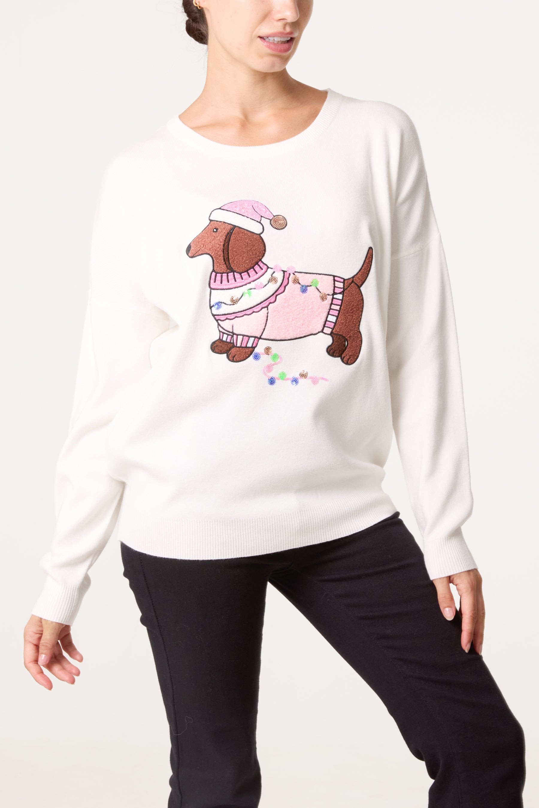 Sequin Detail Christmas Dachshund Jumper