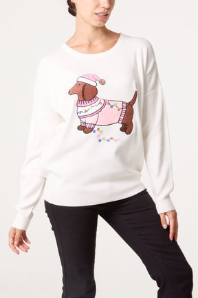 Sequin Detail Christmas Dachshund Jumper