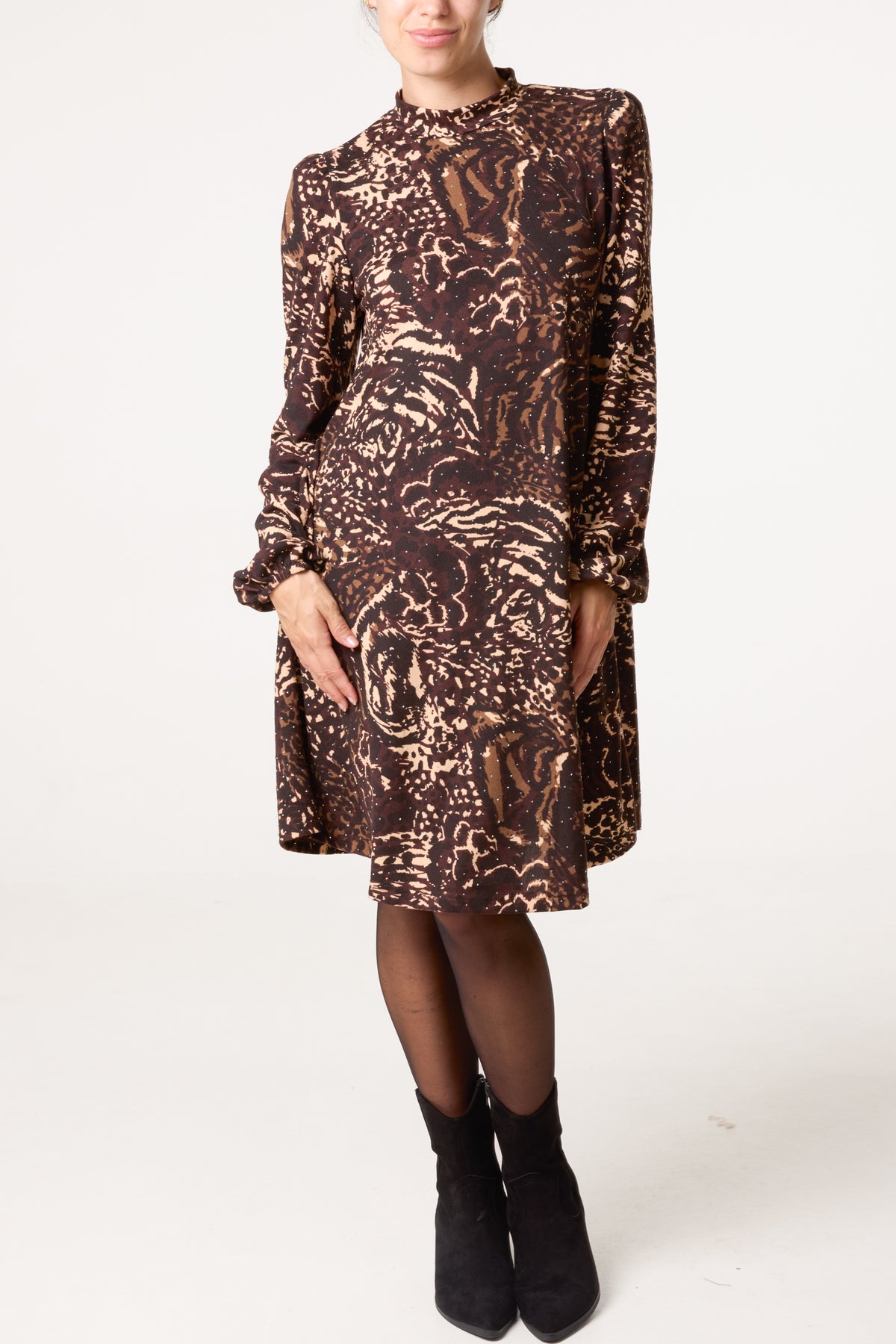 Rhinestone High Neck Swing Dress