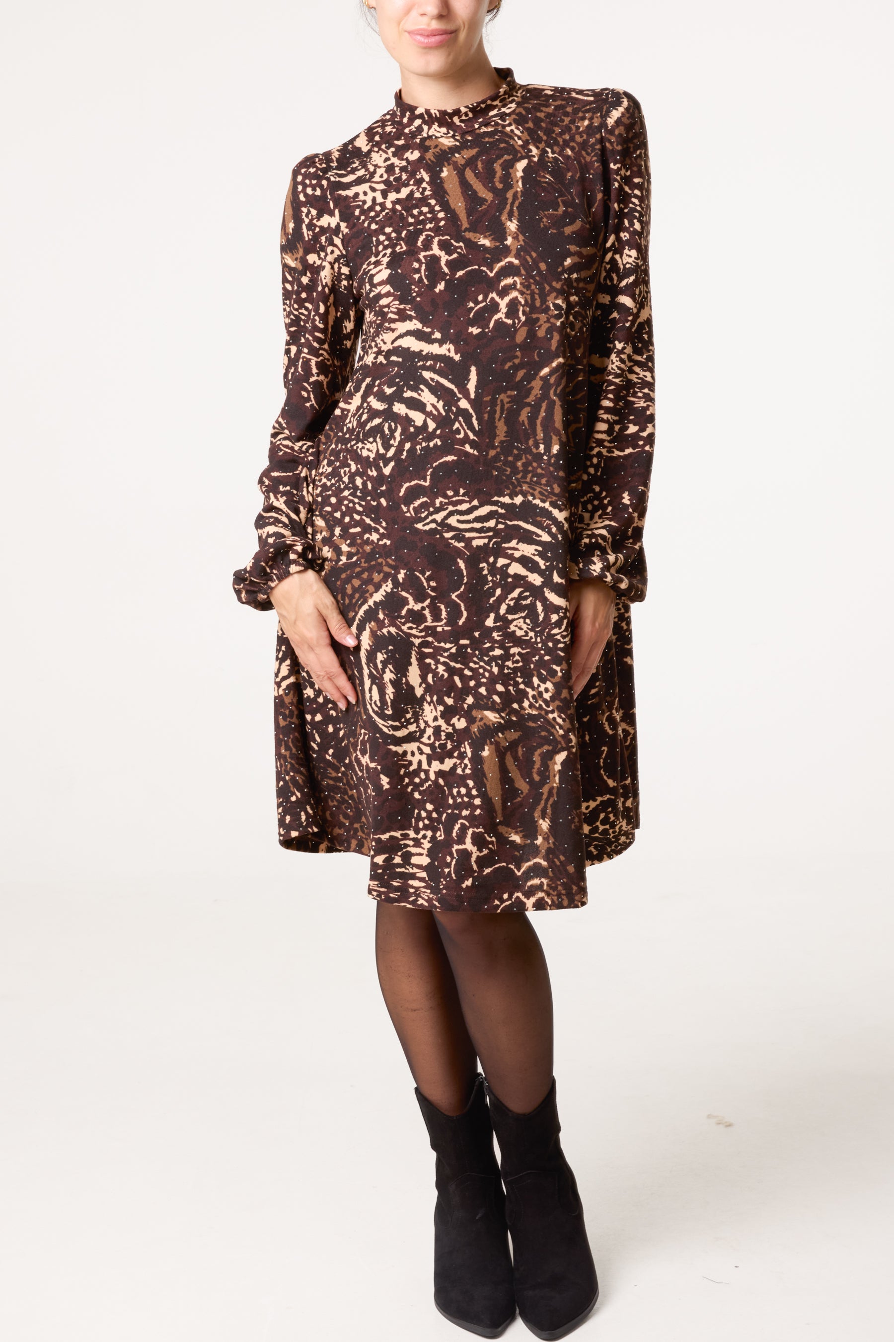 Rhinestone High Neck Swing Dress