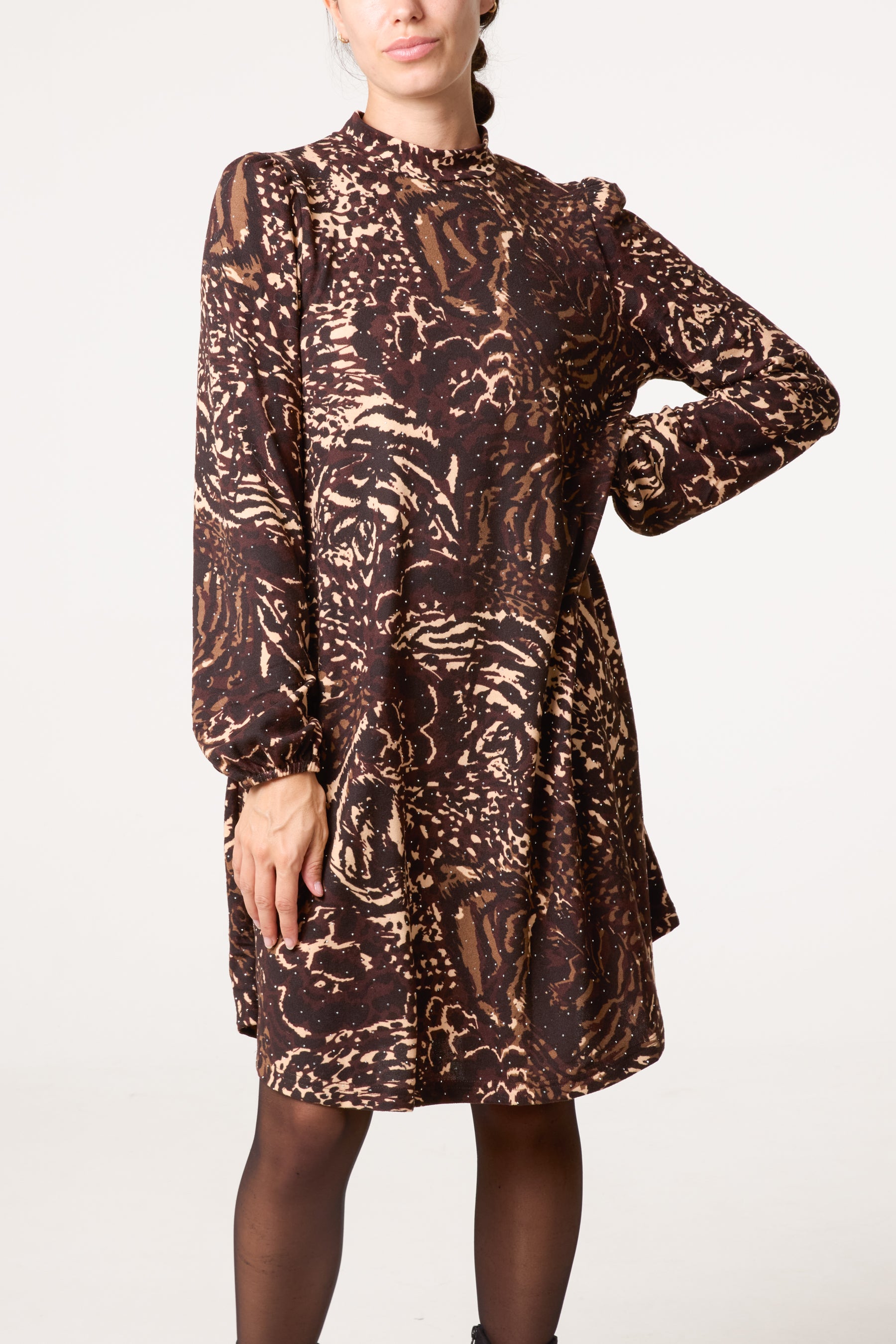 Rhinestone High Neck Swing Dress