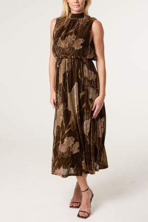 High Neck Jacquard Midi Dress