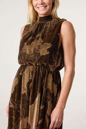High Neck Jacquard Midi Dress