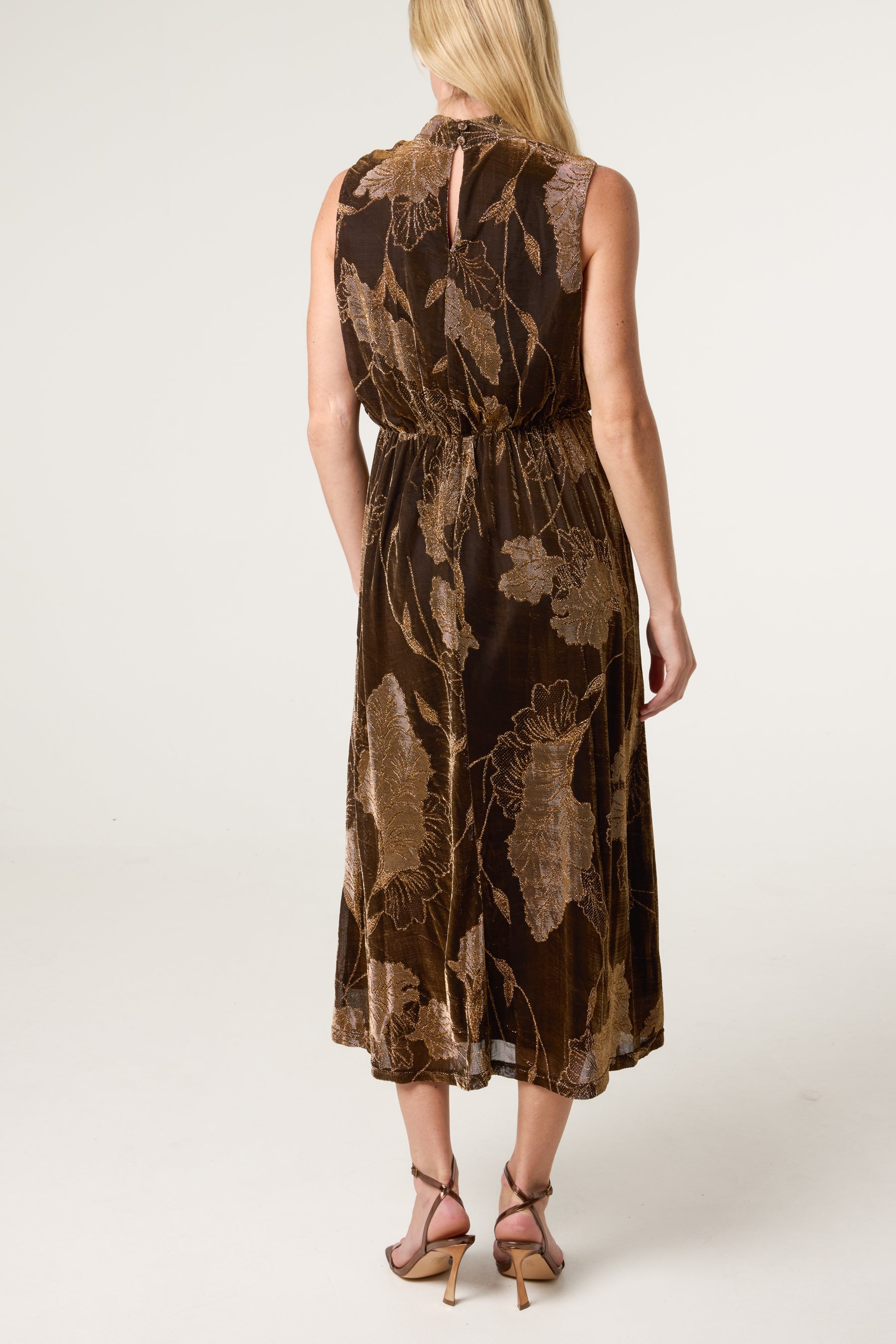 High Neck Jacquard Midi Dress