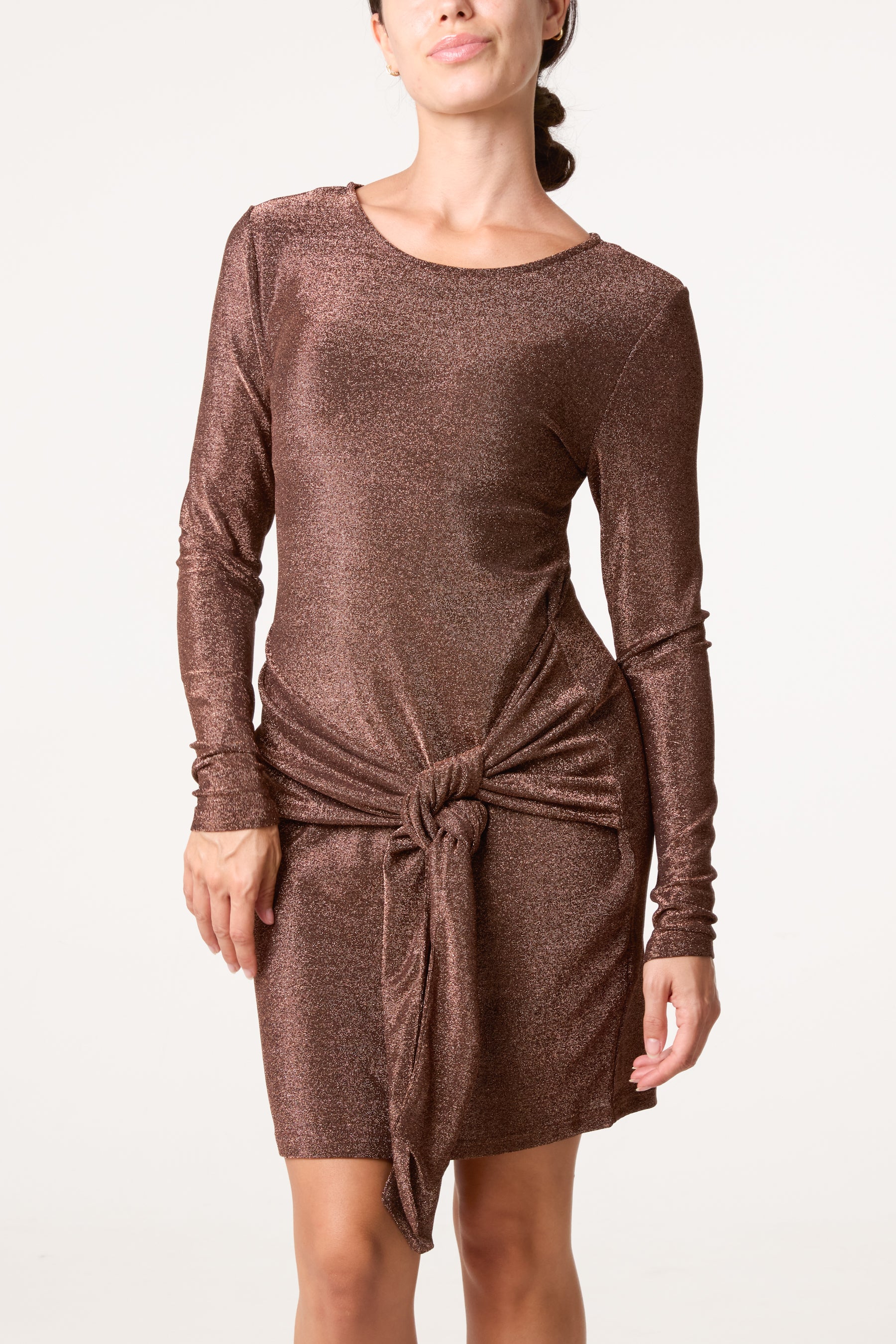 Slinky Metallic Tie Front Mini Dress