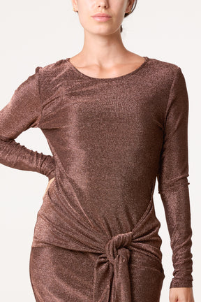 Slinky Metallic Tie Front Mini Dress