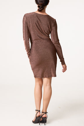 Slinky Metallic Tie Front Mini Dress