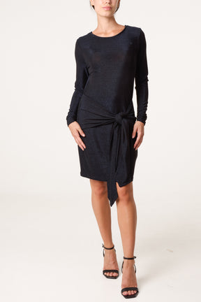 Slinky Metallic Tie Front Mini Dress