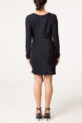 Slinky Metallic Tie Front Mini Dress