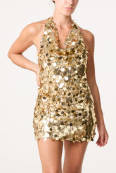 Halter Neck Sequin Disco Mini Dress