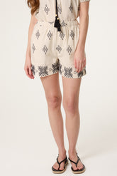 Boho Embroidered Linen Blend Shorts