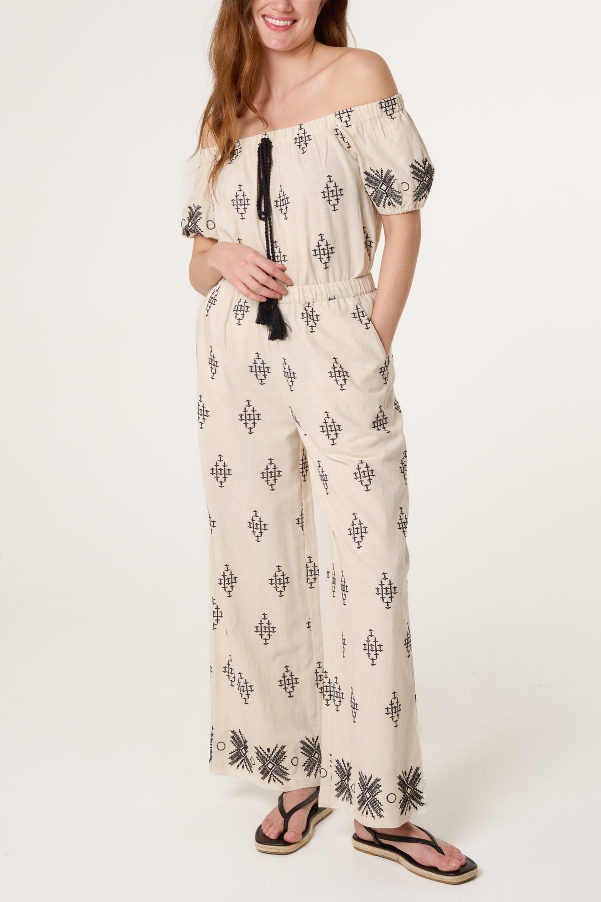 Boho Embroidered Linen Blend Trousers