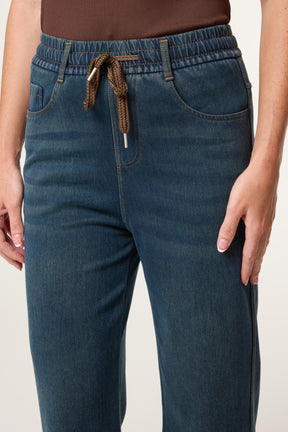 Elastic Waist Brown String Jeans