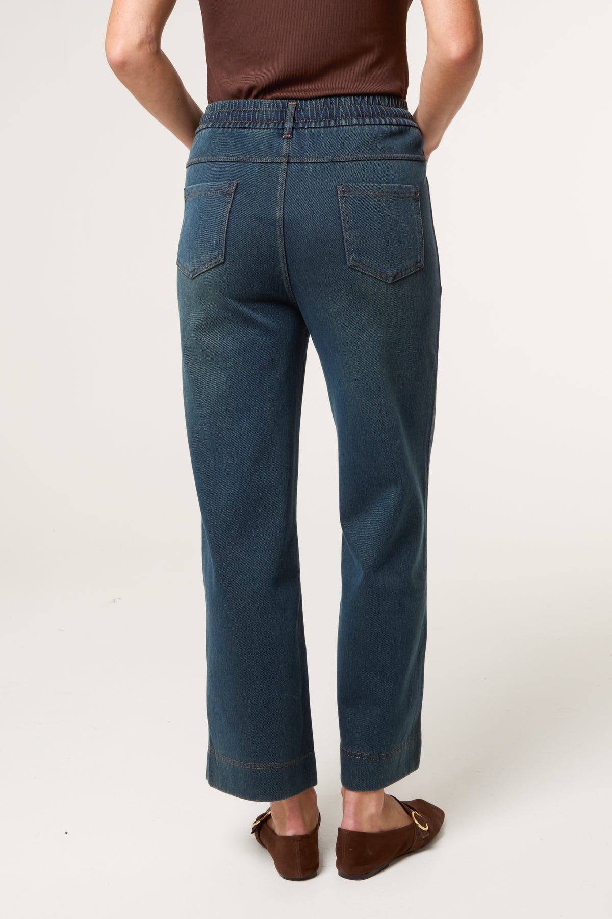 Elastic Waist Brown String Jeans