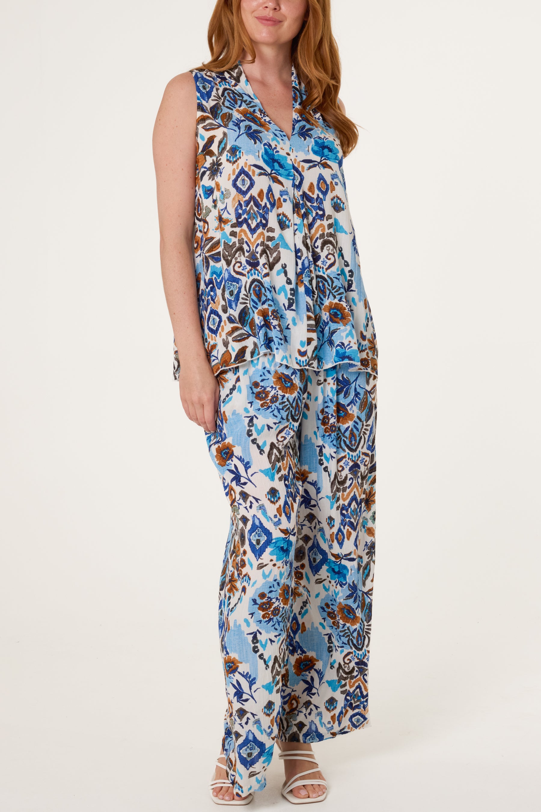 Abstract Floral Crinkle Rayon Trousers