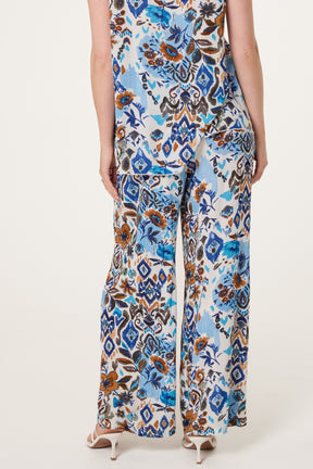 Abstract Floral Crinkle Rayon Trousers