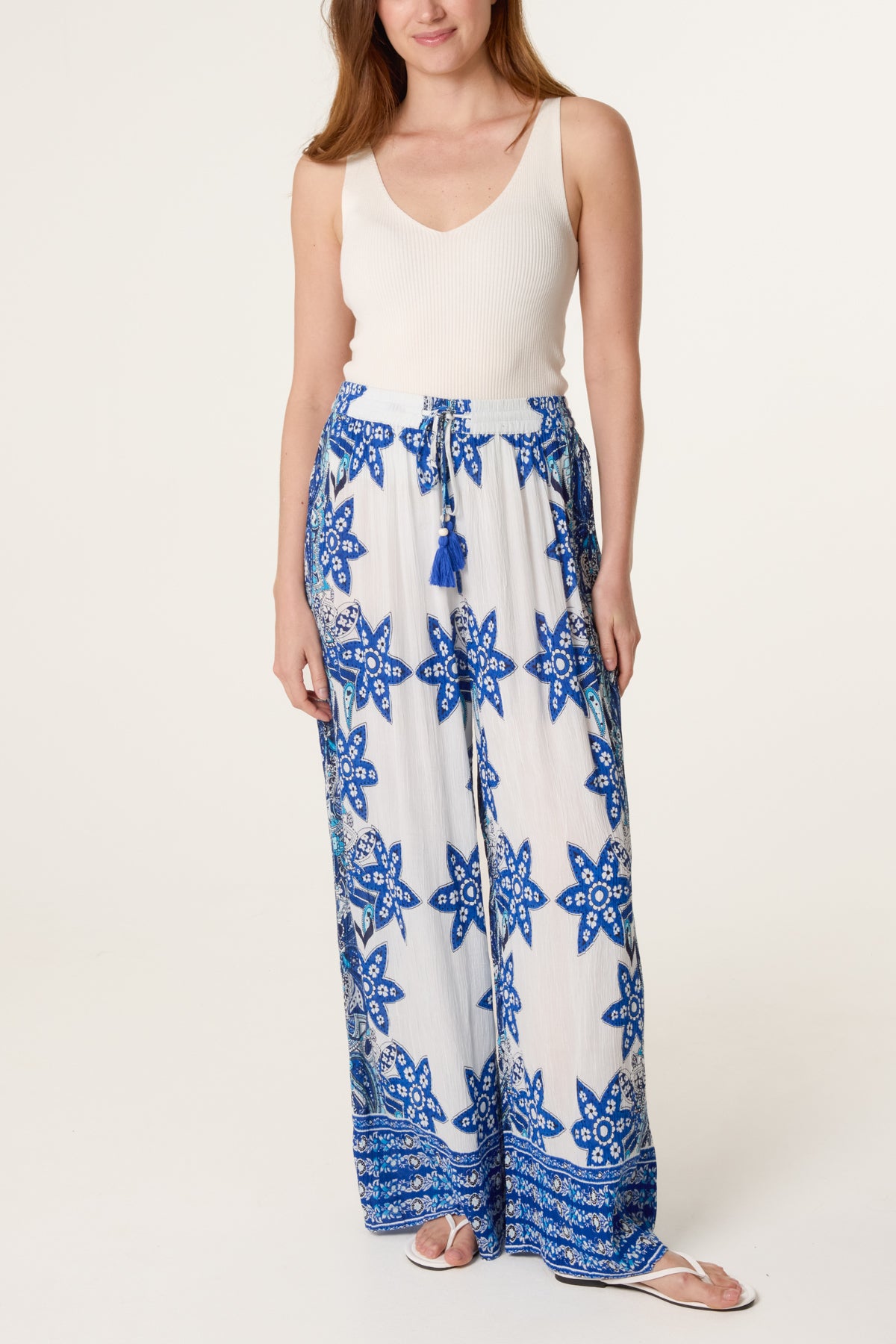 Wide Leg Border Print Trousers