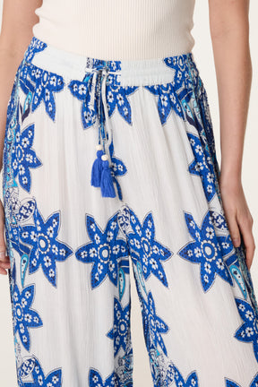 Wide Leg Border Print Trousers