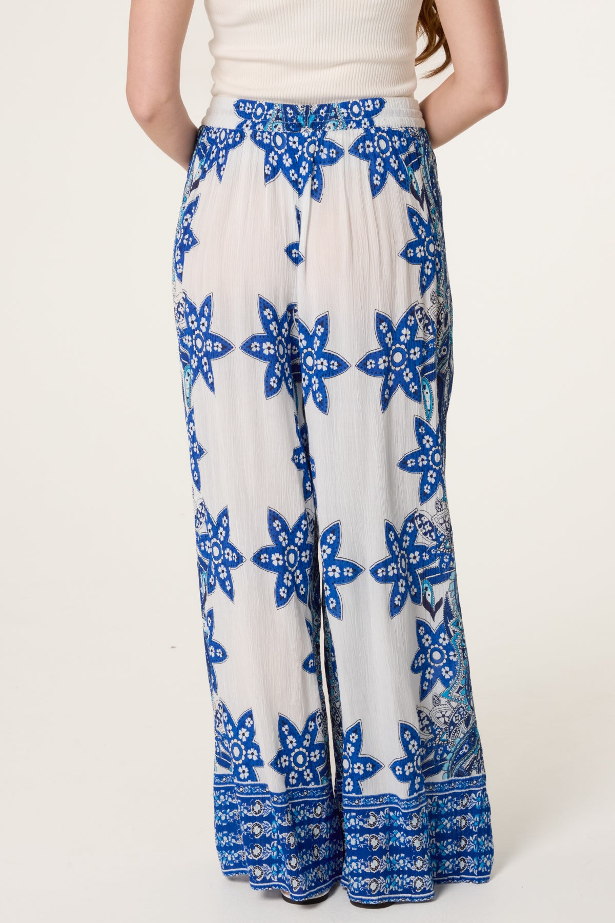Wide Leg Border Print Trousers
