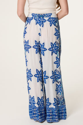 Wide Leg Border Print Trousers