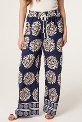 Boho Sun Drawstring Wide Leg Trousers