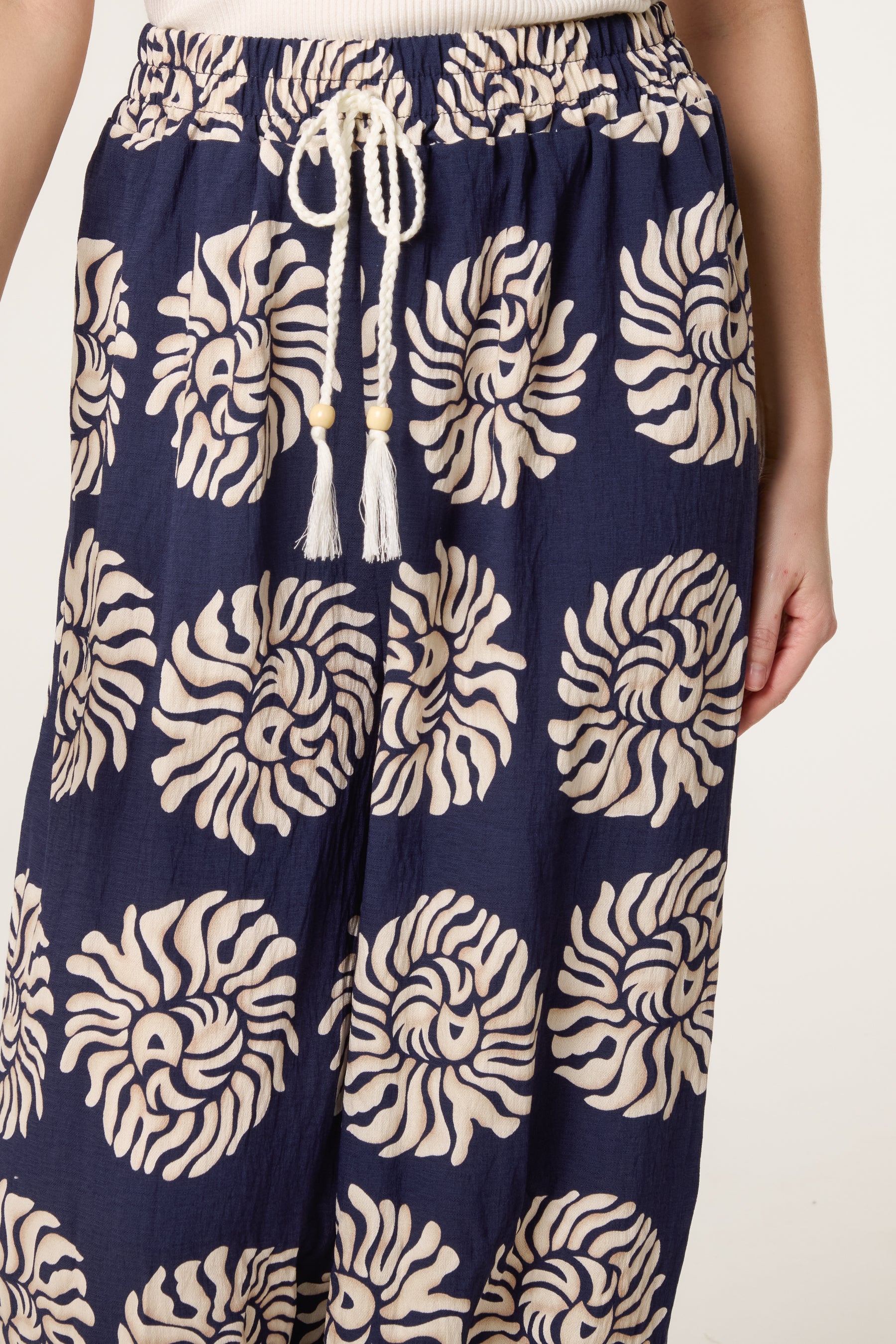 Boho Sun Drawstring Wide Leg Trousers