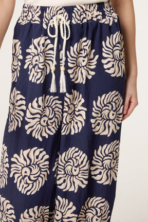 Boho Sun Drawstring Wide Leg Trousers