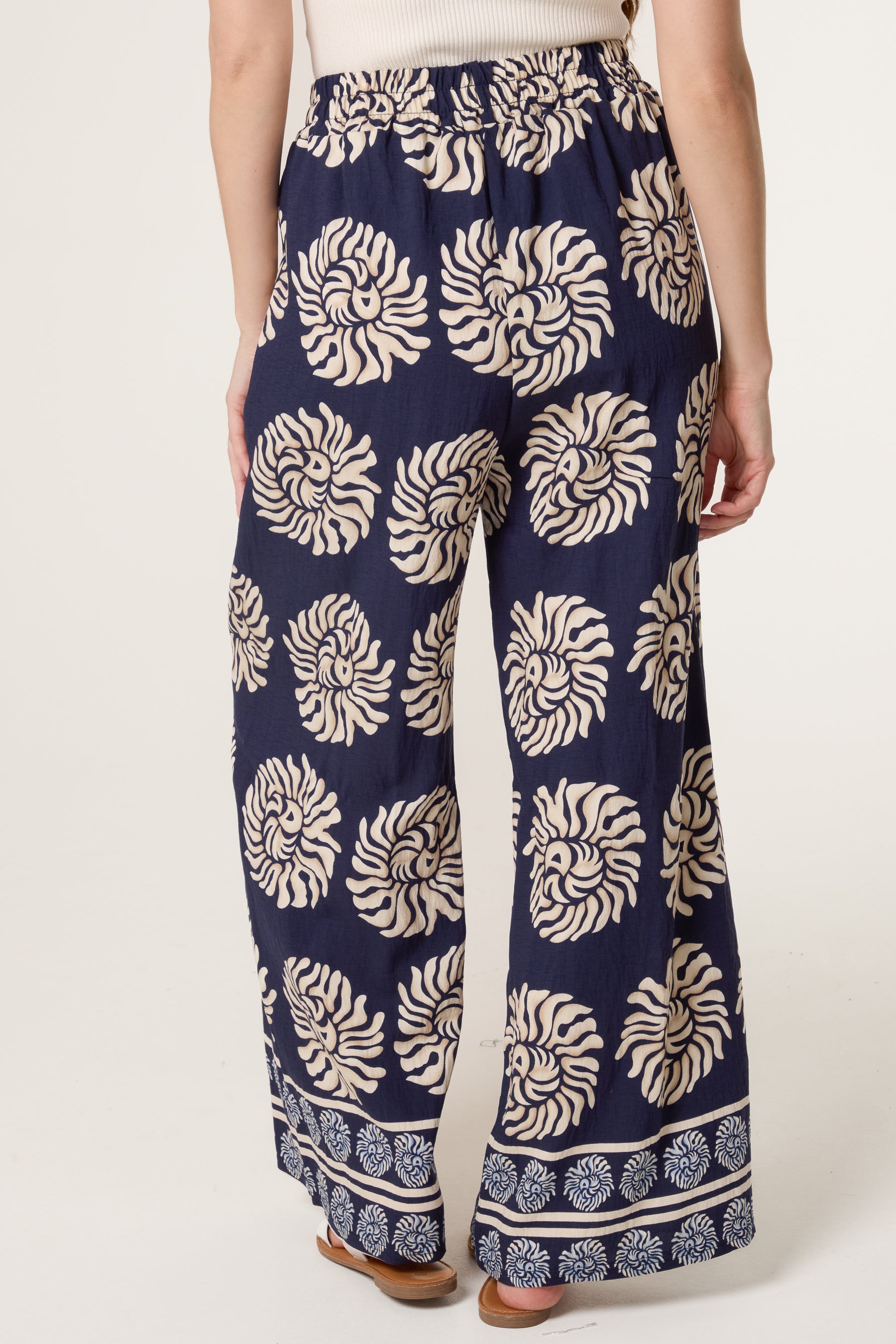 Boho Sun Drawstring Wide Leg Trousers