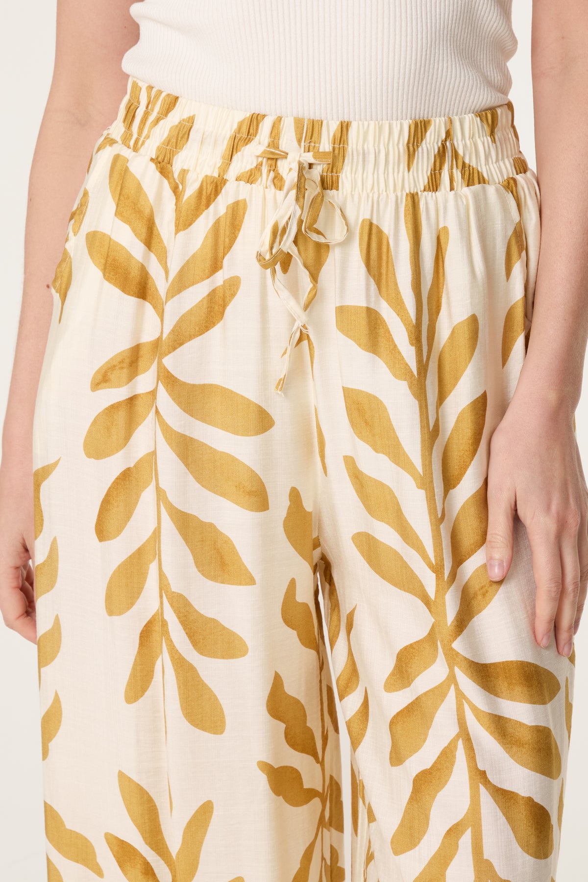 Leaf Print Wide Leg Trousers