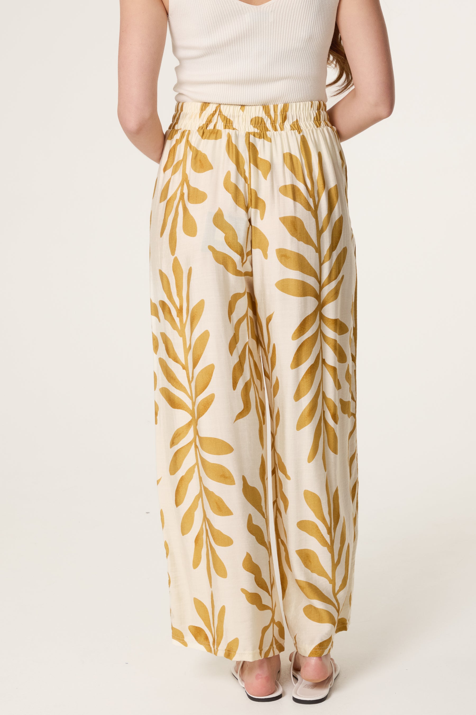 Leaf Print Wide Leg Trousers