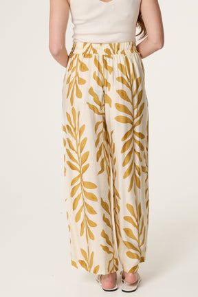 Leaf Print Wide Leg Trousers
