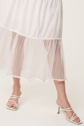 Lace Trim Tiered Midi Skirt
