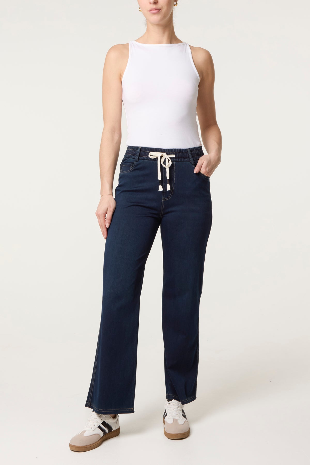 Herringbone Tie Up Stretch Trouser