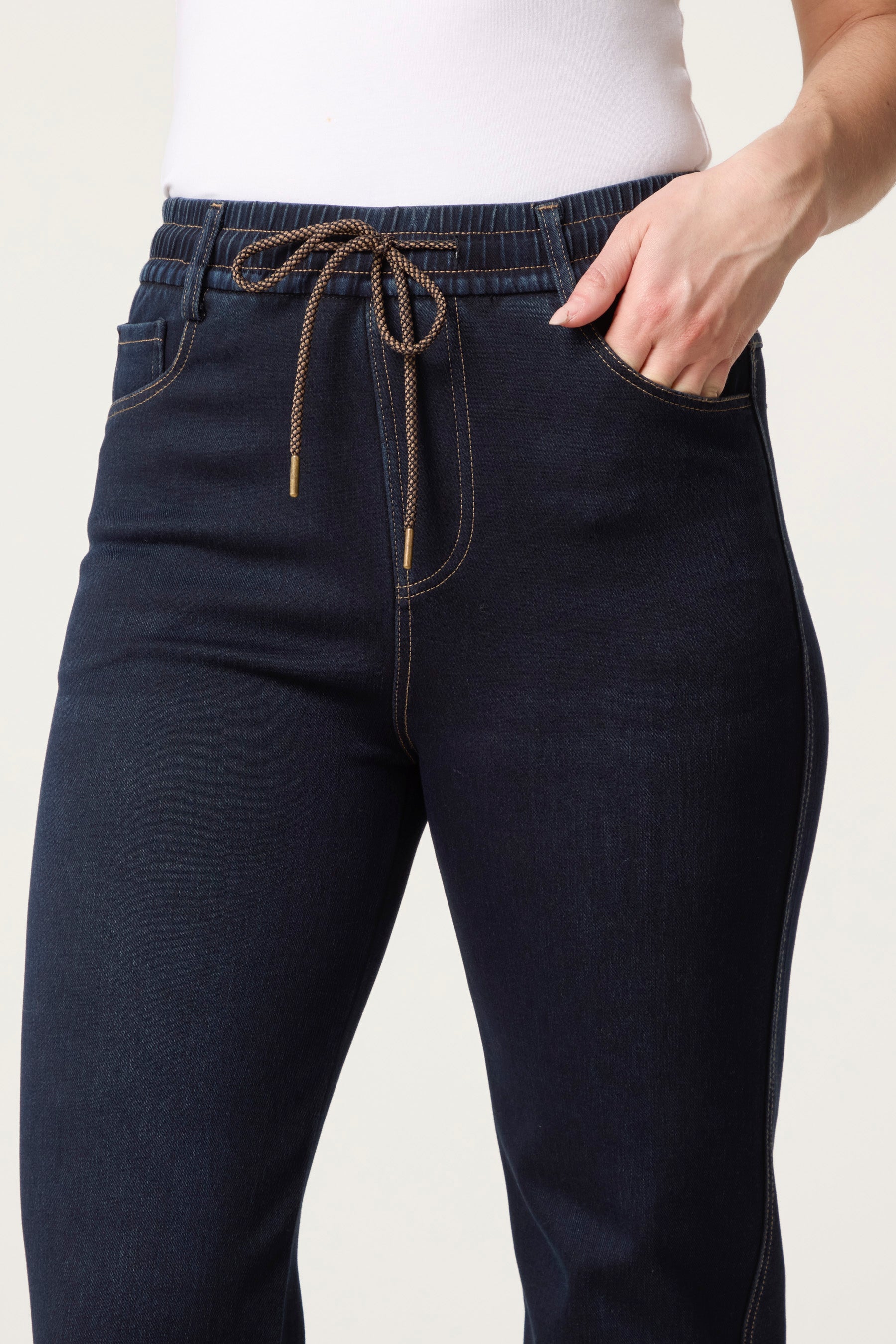 Elastic Waist Tie Front Jeans