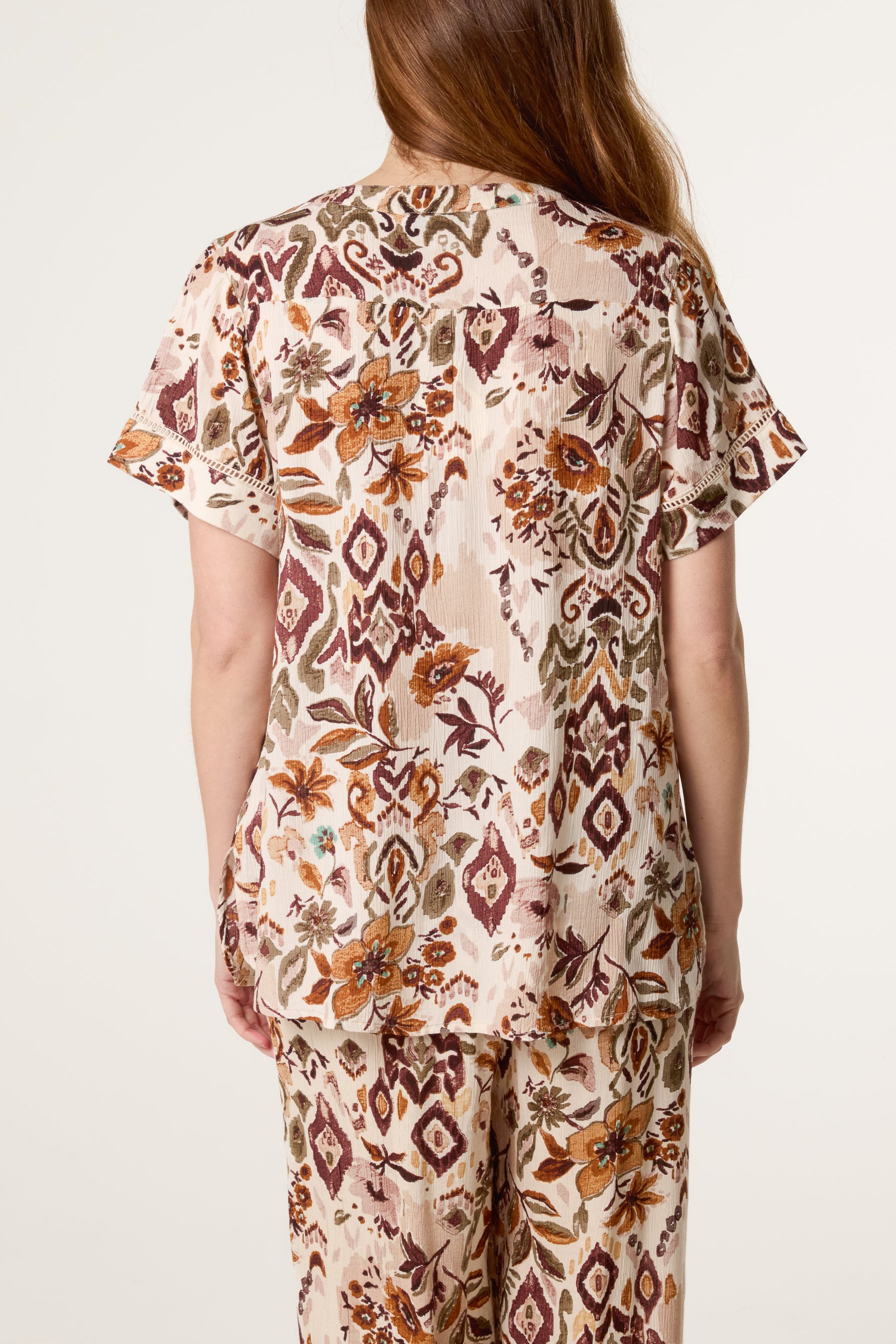 Abstract Floral Print V-Neck Shirt