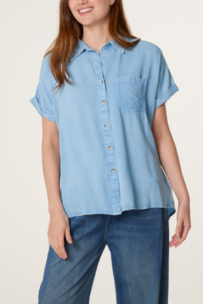 Washed Button Front Pocket Shirt