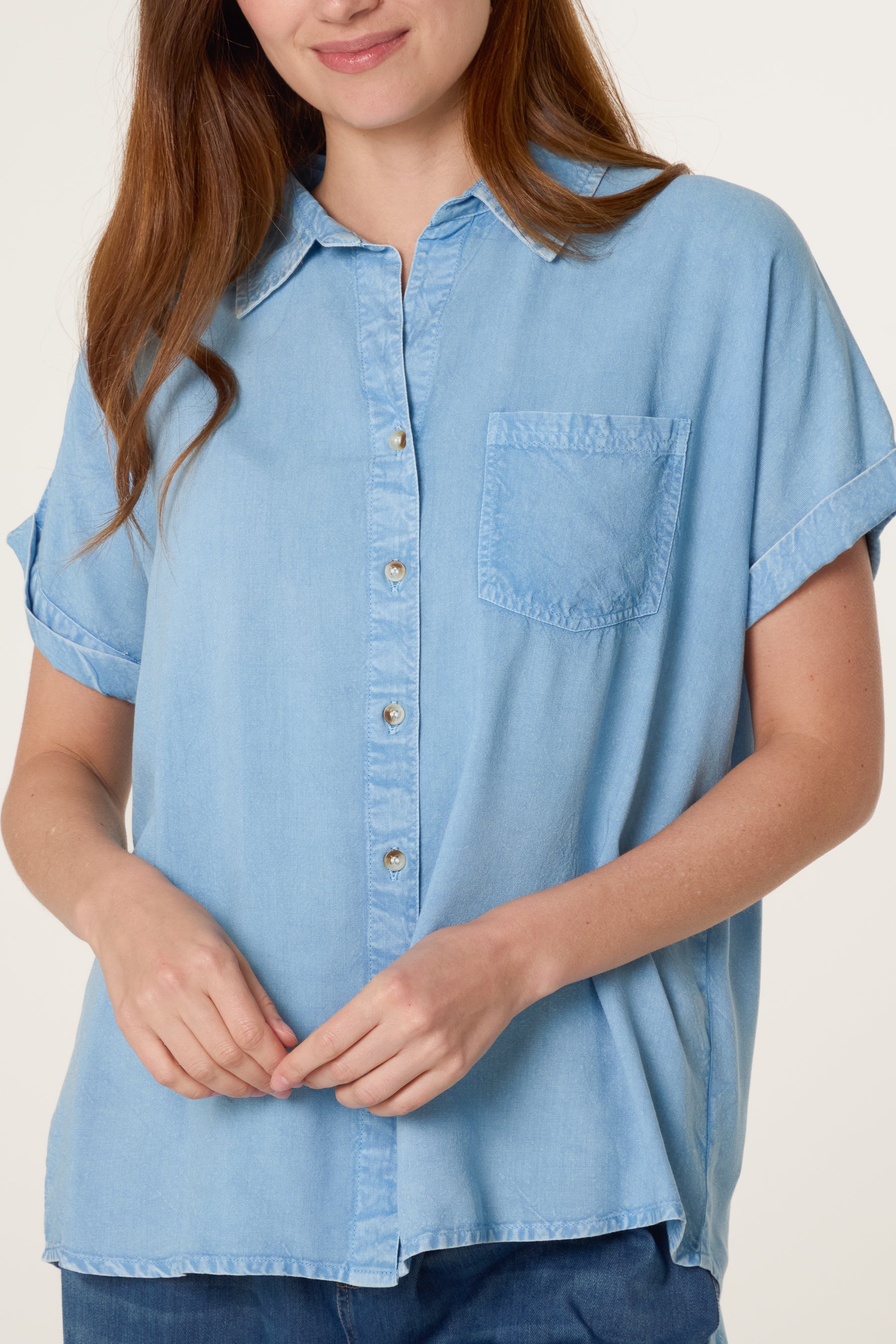 Washed Button Front Pocket Shirt