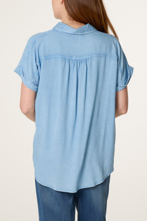 Washed Button Front Pocket Shirt