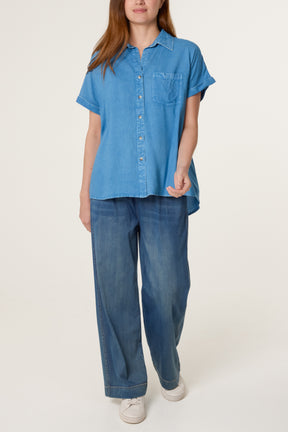 Washed Button Front Pocket Shirt