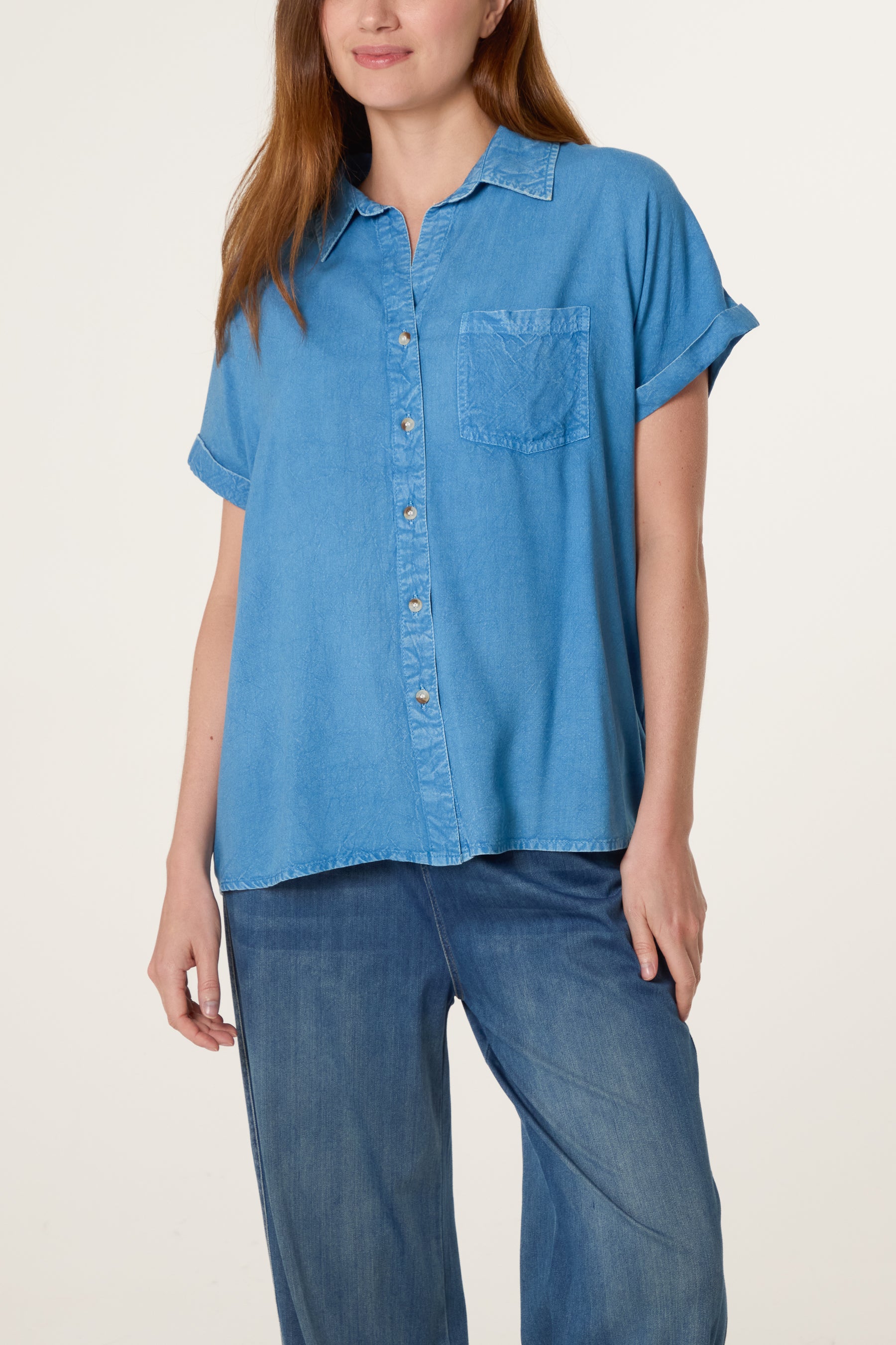 Washed Button Front Pocket Shirt