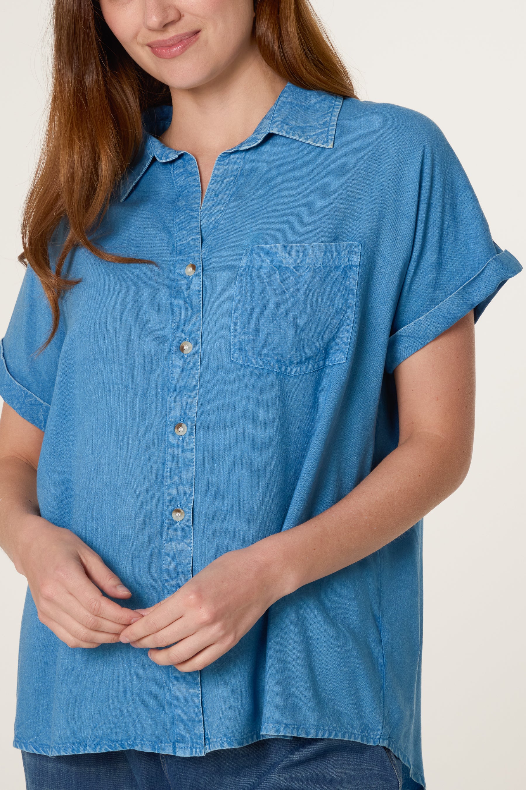 Washed Button Front Pocket Shirt